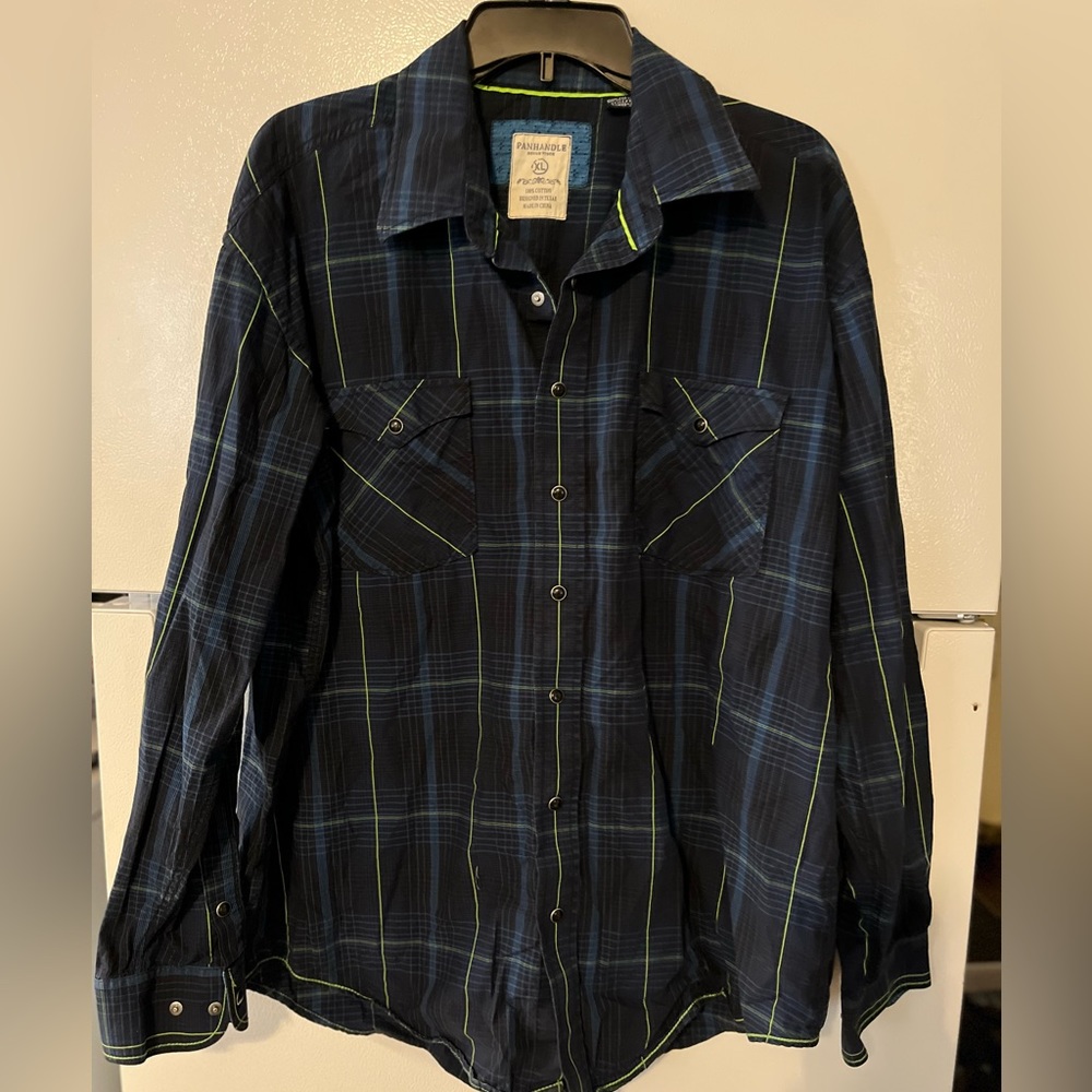 Panhandle Extra Large Pearl Snap Western Shirt Blue Stripe Rough Stock